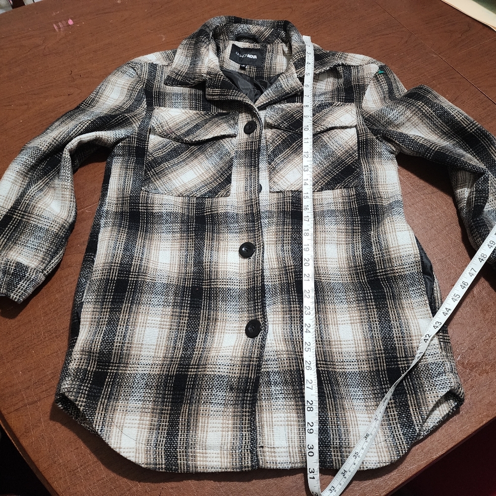 Fashion Nova Black and Cream Checkered Button Down Shirt